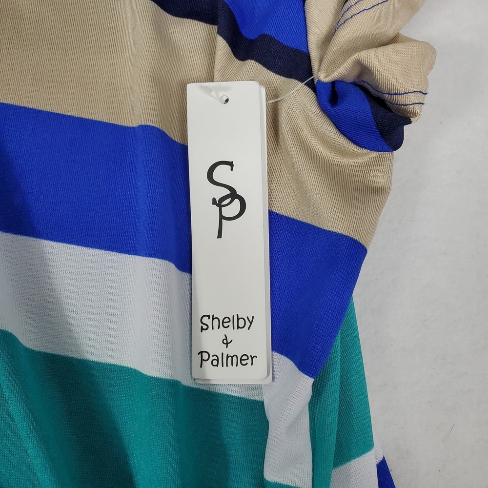 Shelby & Palmer Womens 1X Striped Side Tie Sheath Dress Blue Purple Teal NWT - Picture 6 of 13